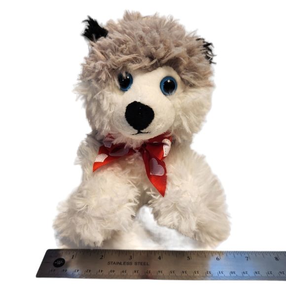 Dan Dee Husky Dog Stuffed Animal Plush with Red Ribbon with White Hearts 7" - Picture 1 of 9